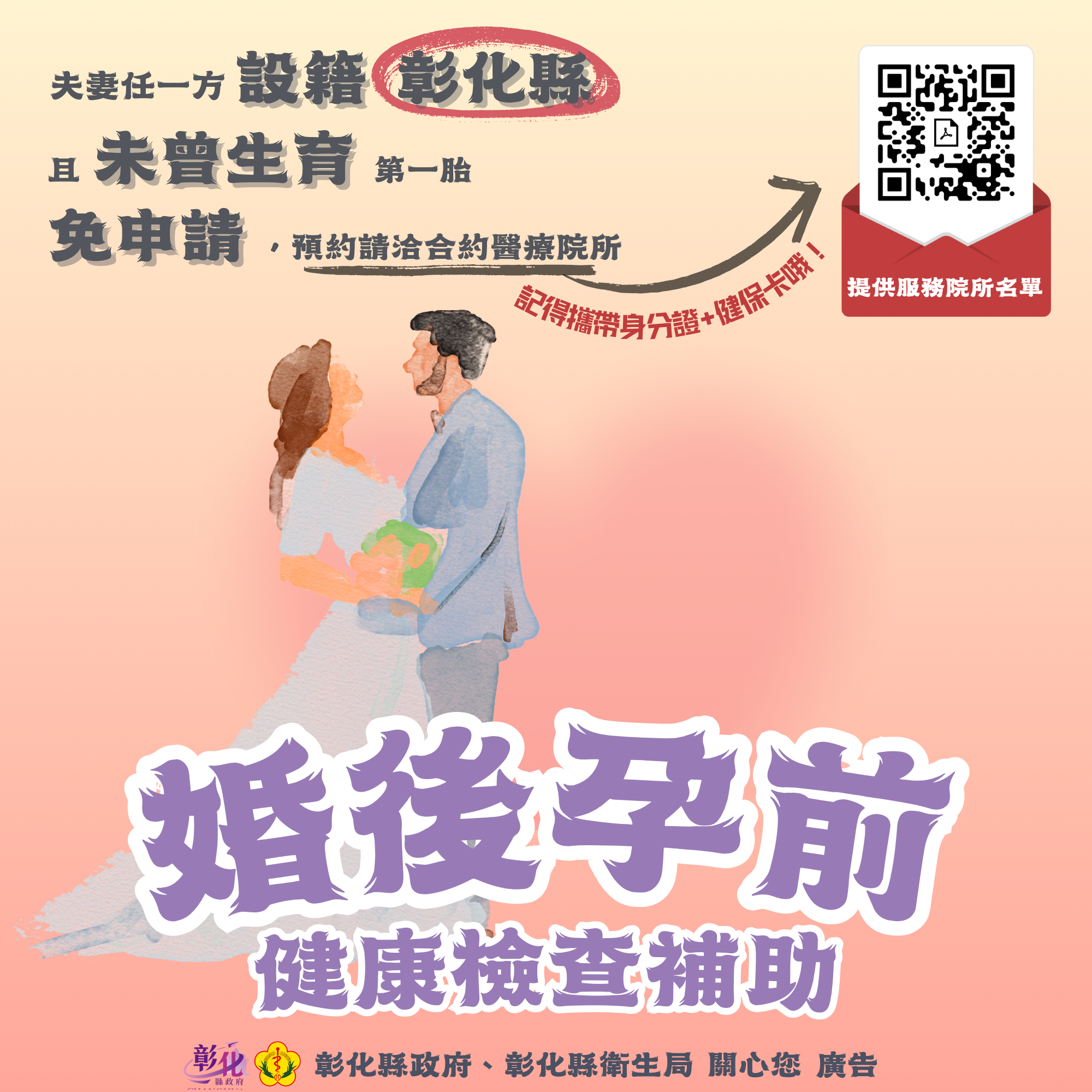 114年1月7日【彰化縣婚後孕前健康檢查補助】 好消息歡迎分享！ 相本