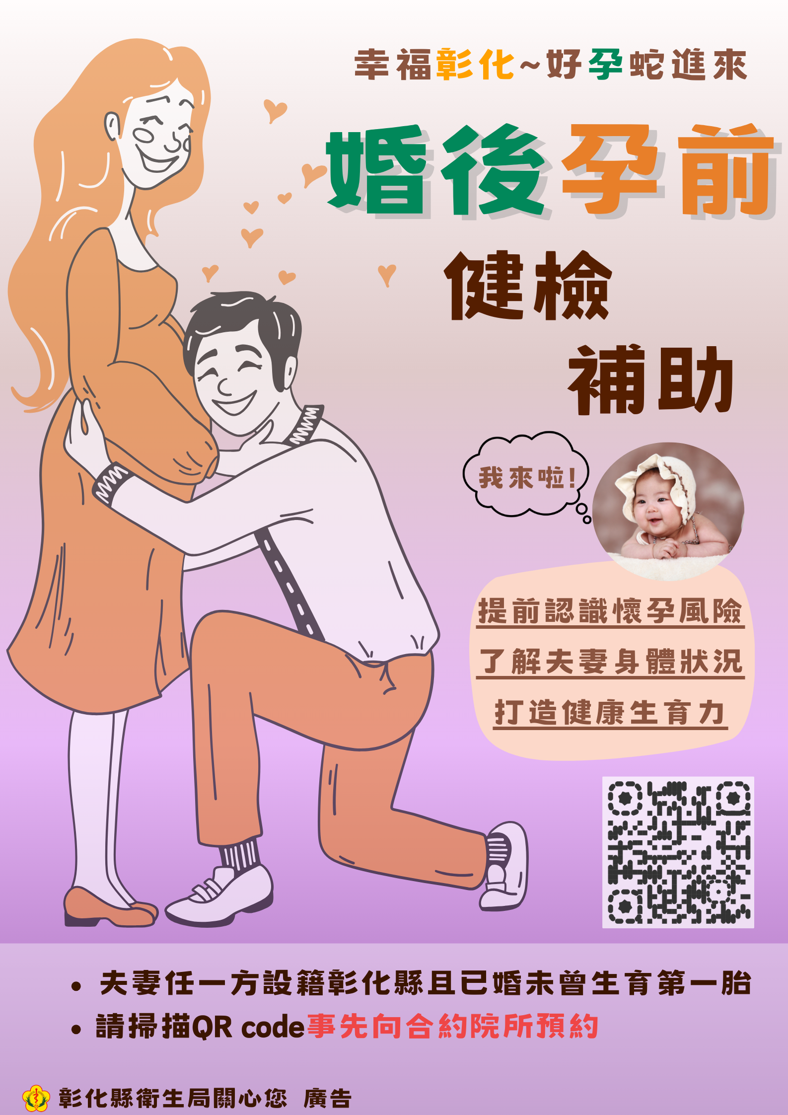 114年4月2日「彰化縣婚後孕前健康檢查補助」 記得申請喔! 相本
