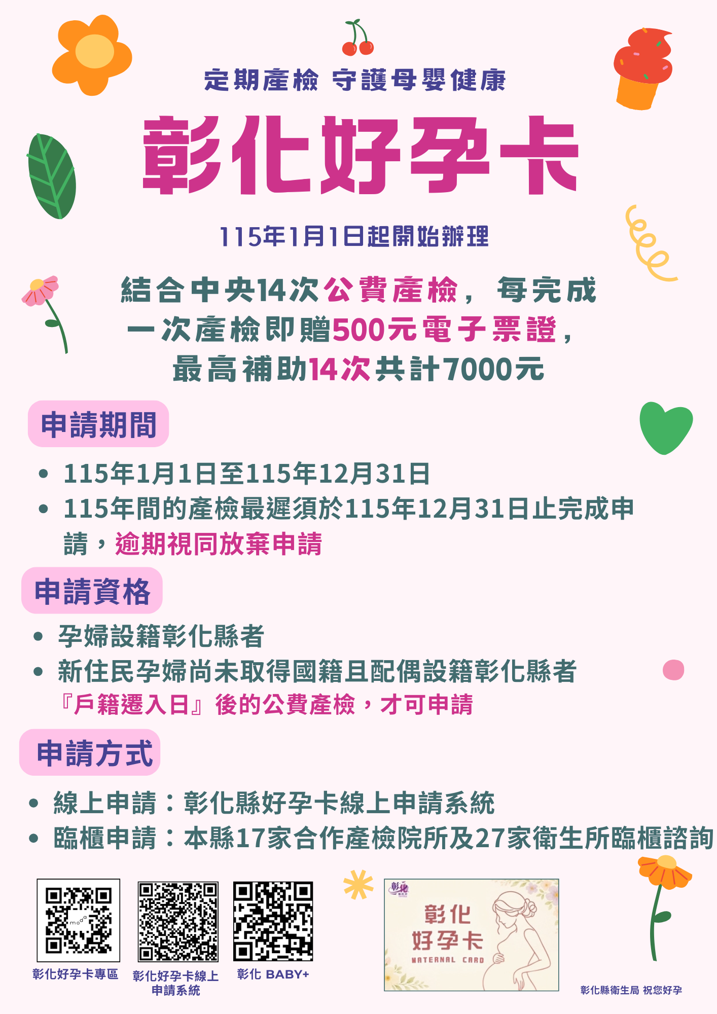 彰化好孕卡~定期產檢 守護母嬰健康宣傳圖片